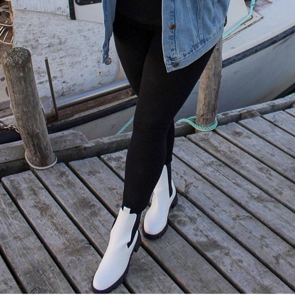 White Lug Chunky heel combat boots - Picture 2 of 5